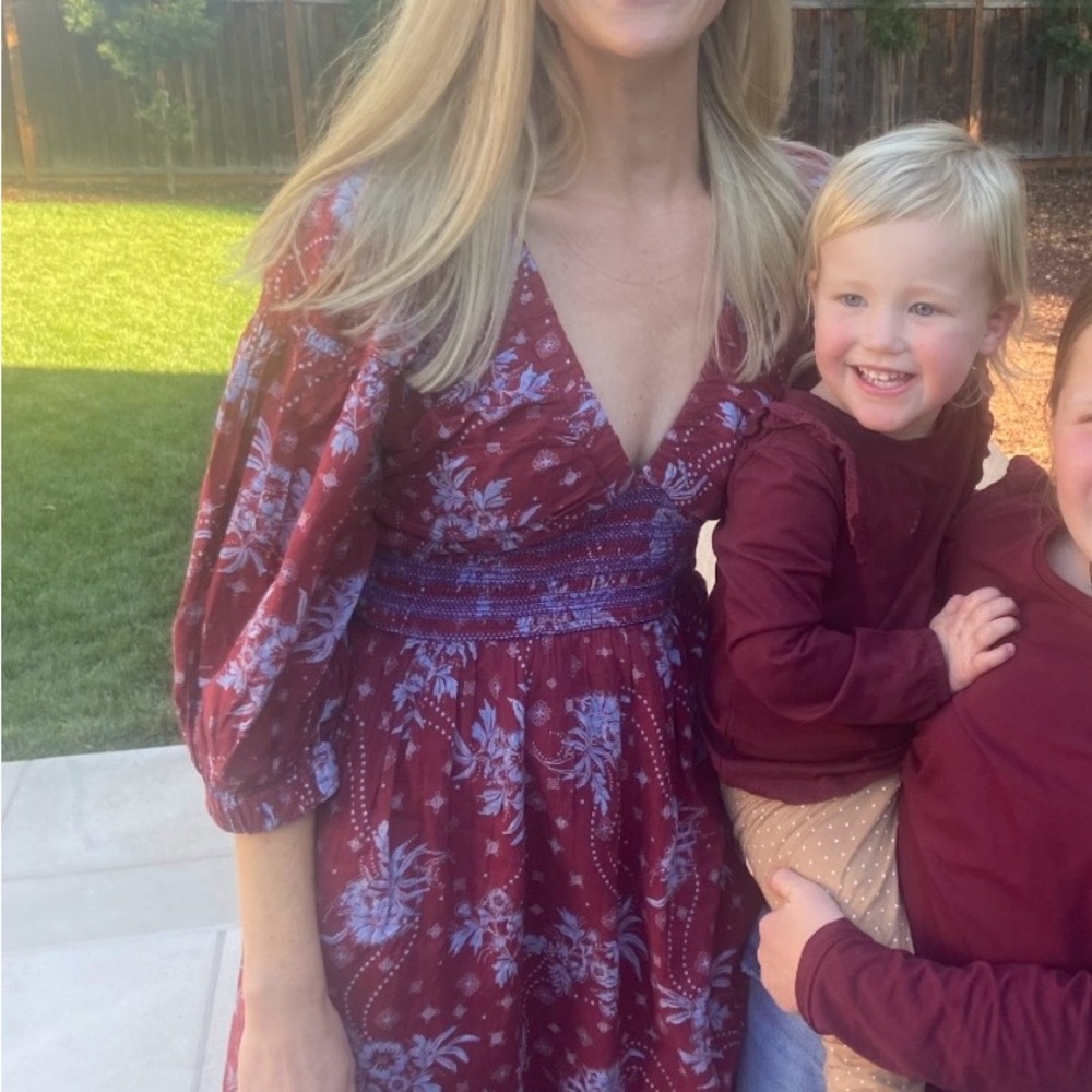 Free People Red and Blue Floral Long Sleeve Dress